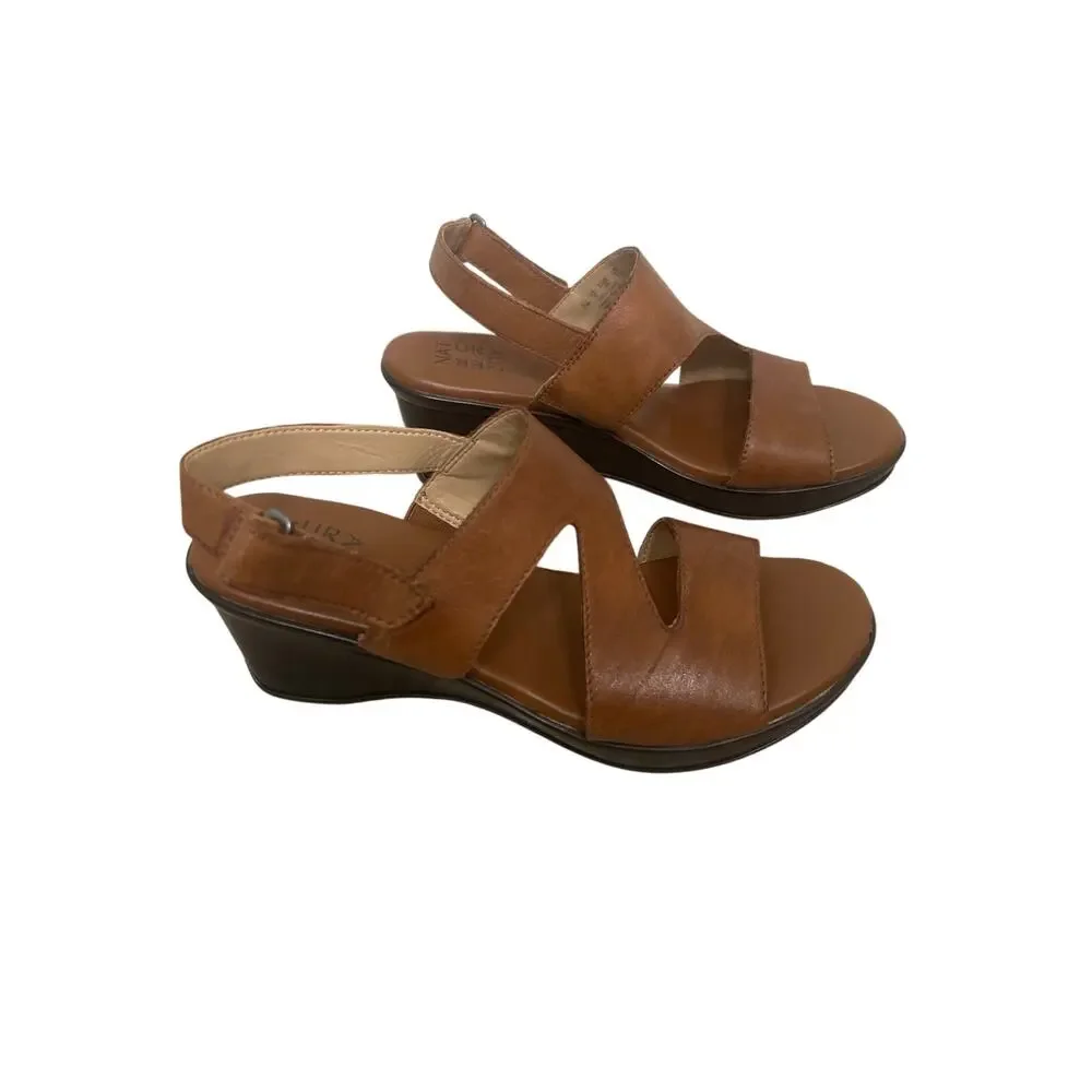 Naturalizer Valerie Brown Leather Wedge Slingback Sandals 8 Neutral Comfort